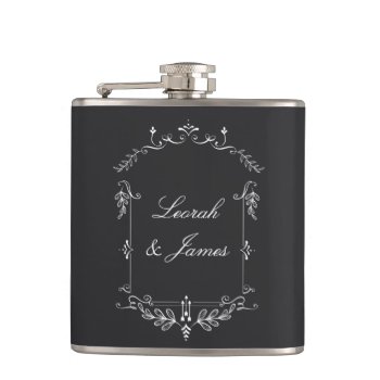 Dark Gray Chalkboard With Scroll Hip Flask by perfectwedding at Zazzle