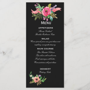 Dark Gray Chalkboard with Watercolor flowers Menu