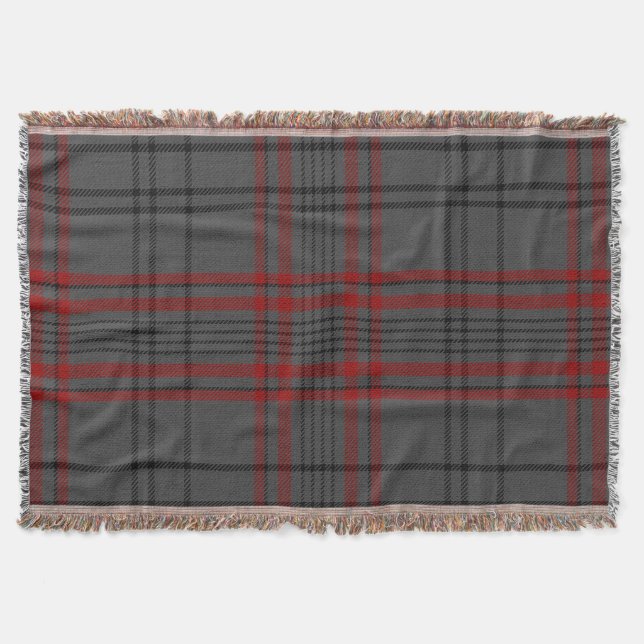 Dark Gray Charcoal Black Red Giant Tartan Plaid Throw Blanket (Front)