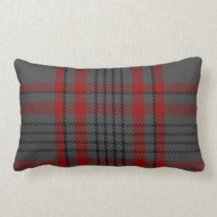 Dark Gray Charcoal Black Red Tartan Plaid Lumbar Pillow