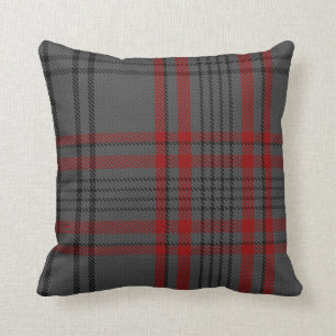 Dark Gray Charcoal Black Red Tartan Plaid Throw Pillow