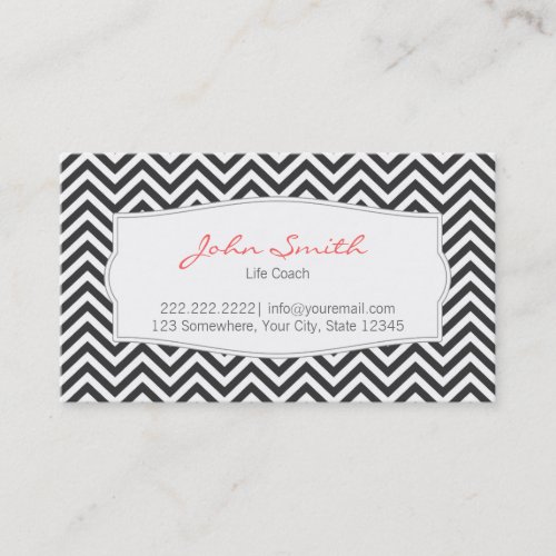 Dark Gray Chevron Stripes Life Coach Business Card