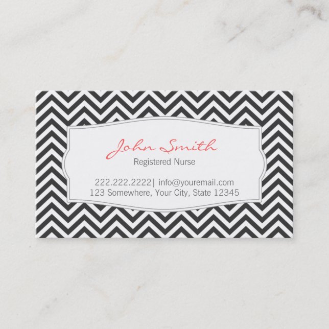Dark Gray Chevron Stripes Nurse Business Card (Front)