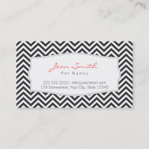 Dark Gray Chevron Stripes Pet Nanny Business Card