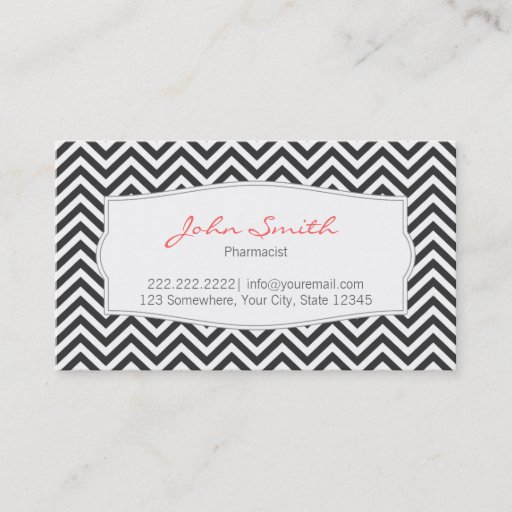 Customizable Dark Gray Chevron Stripes Pharmacist Business Card