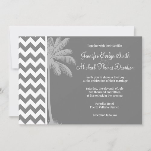 Dark Gray Chevron; Tropical Palm Invite