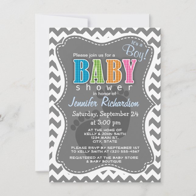 Dark Gray Chevron; zig zag Invitation (Front)