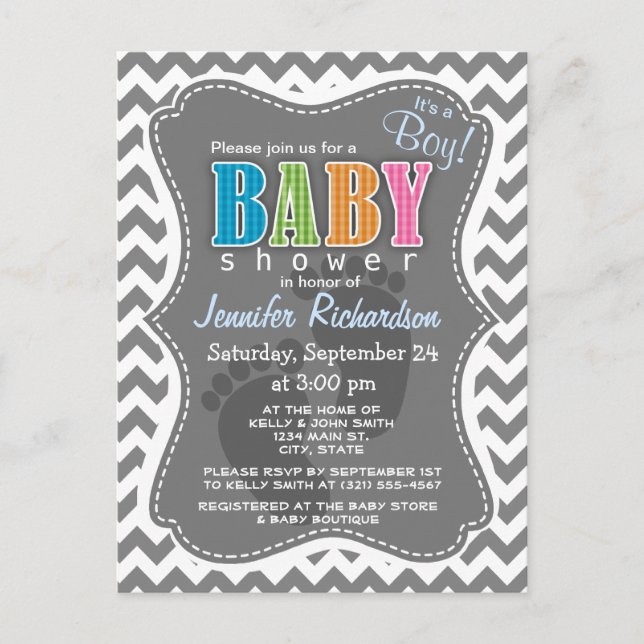 Dark Gray Chevron; zig zag Invitation Postcard (Front)