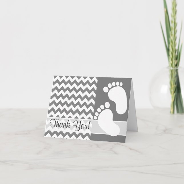 Dark Gray Chevron; zig zag Letterpress Thank You Card (Front)