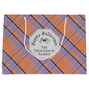 Dark Gray Creepy Spider Webs Custom Halloween Large Gift Bag