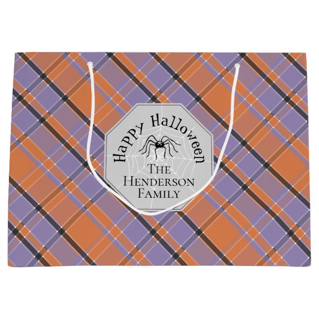 Dark Gray Creepy Spider Webs Custom Halloween Large Gift Bag (Front)