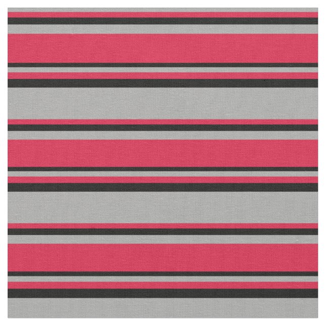 Dark Gray, Crimson & Black Lines Pattern Fabric (Close Up)