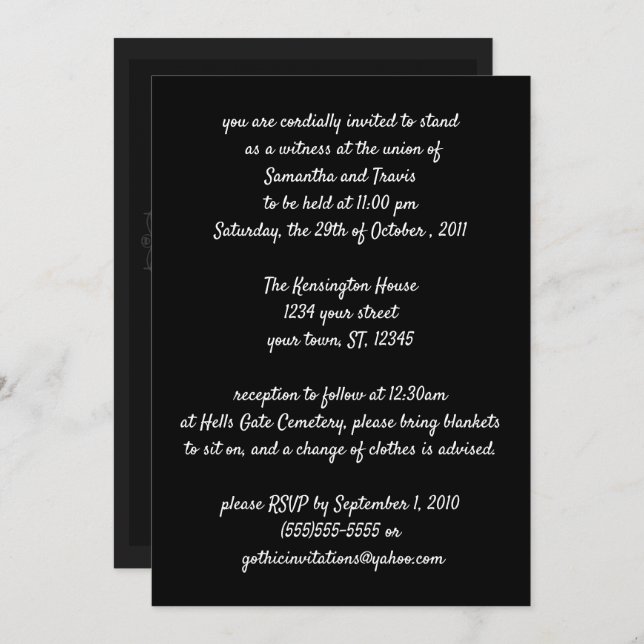 Dark Gray Cross Elegant Goth Wedding Invitation (Front/Back)