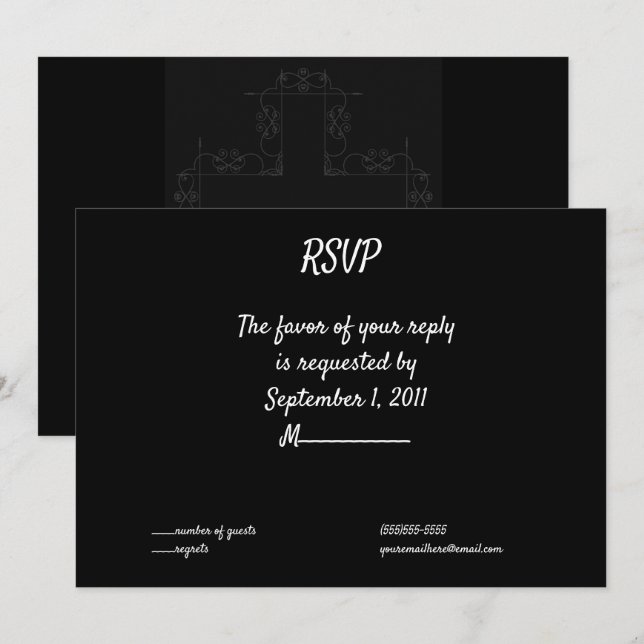 Dark Gray Cross Elegant Goth Wedding RSVP Invitation (Front/Back)