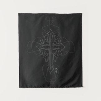 Dark Gray Cross Graphic Tapestry