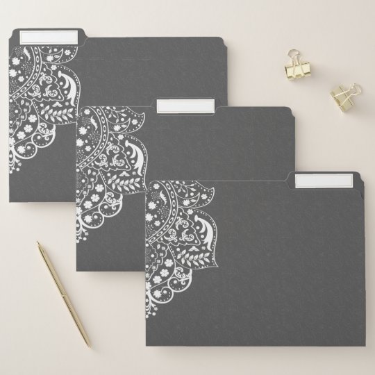 Dark Gray Damask And White Mandela File Folder