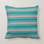 [ Thumbnail: Dark Gray & Dark Cyan Pattern of Stripes Pillow ]