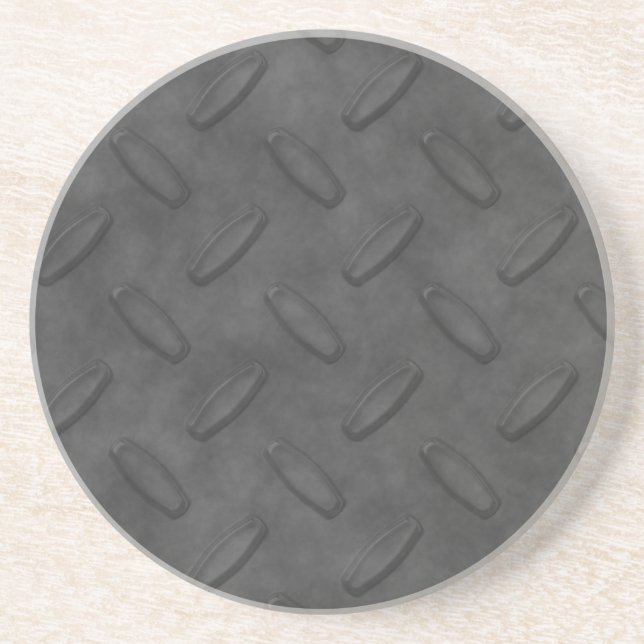 Dark Gray Diamond Plate Texture Sandstone Coaster (Front)
