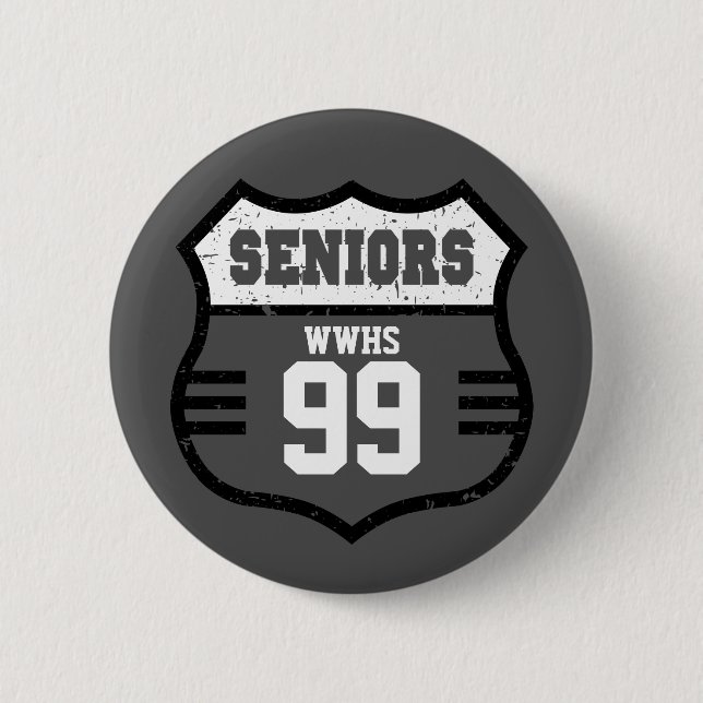Dark Gray Distressed Seniors Road Sign Button (Front)