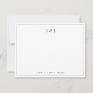 Dark Gray Double Border Elegant Couple Monogram Note Card