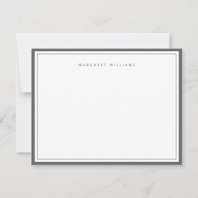 Dark Gray Double Border Simple Correspondence Note Card (Front)