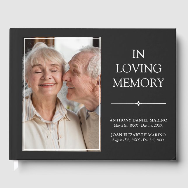 Dark Gray Double Memorial In Loving Memory Photo Guest Book (Front)