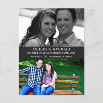 Dark Gray Double Photo Save The Date Post Cards by AllyJCat at Zazzle