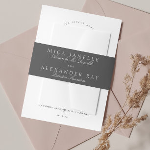 Dark Gray Elegant Calligraphy Formal Wedding Invitation Belly Band