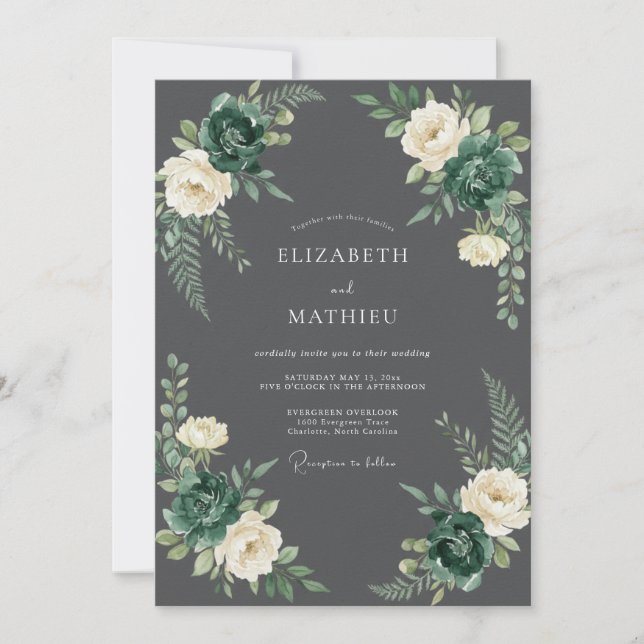 Dark Gray Elegant Forest Wedding Invitation (Front)