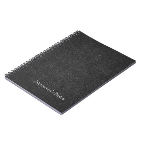 Dark Gray Embossed Flowers Suede Leather Look Notebook