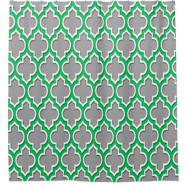 Dark Gray Emerald Green White XL Moroccan #4DS Shower Curtain (Front)