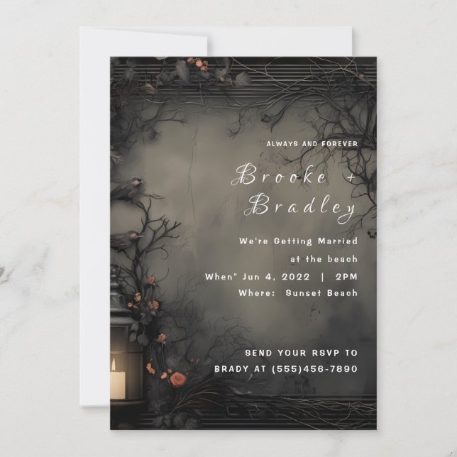 Dark Gray Enchanted Forest Wedding Invitation (Front)