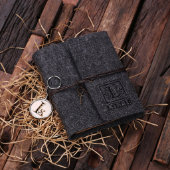Dark Gray Engraved Round Keychain & Felt Notebook (Top)