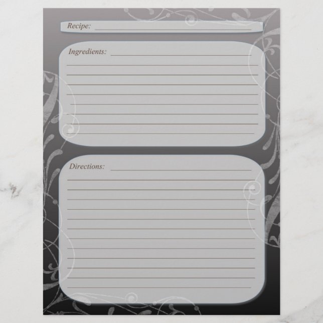 Dark gray fade classy swirl recipe page (Front)