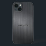 Dark-Gray Faux Brushed Aluminum Background Case-Ma iPhone 13 Case<br><div class="desc">Image of a dark-gray faux brushed aluminum metallic look. Custom name monogram.</div>