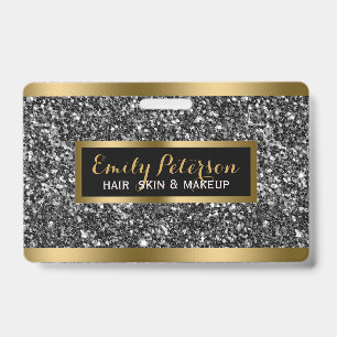 Dark Gray Faux Glitter Gold Accents Badge