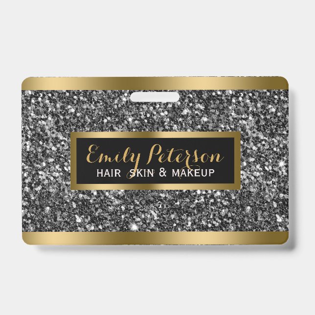 Dark Gray Faux Glitter Gold Accents Badge (Front)
