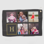 Dark Gray &amp; Faux Gold Photo Collage Monogram Golf Towel