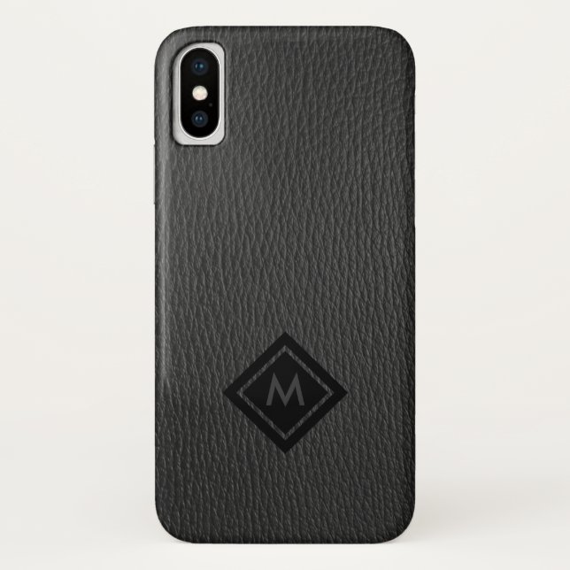 Dark-Gray Faux Leather Monogram Case-Mate iPhone Case (Back)