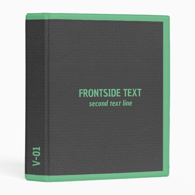Dark-gray faux leather texture green border mini binder (Front/Spine)
