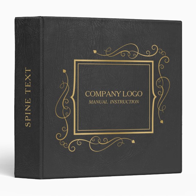 Dark Gray Faux Leather With Gold Frame Accent 3 Ring Binder (Front/Spine)