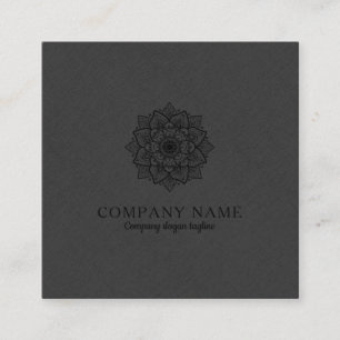 Dark-Gray Faux Linen & Black Mandala Square Business Card