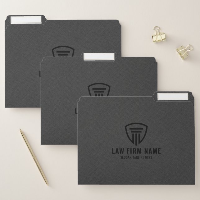 Dark-gray faux linen law logo design file folder (Set)