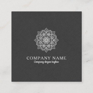 Dark gray Faux Linen & White Mandala Square Business Card