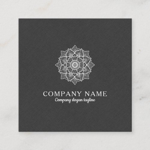 Dark gray Faux Linen  White Mandala Square Business Card