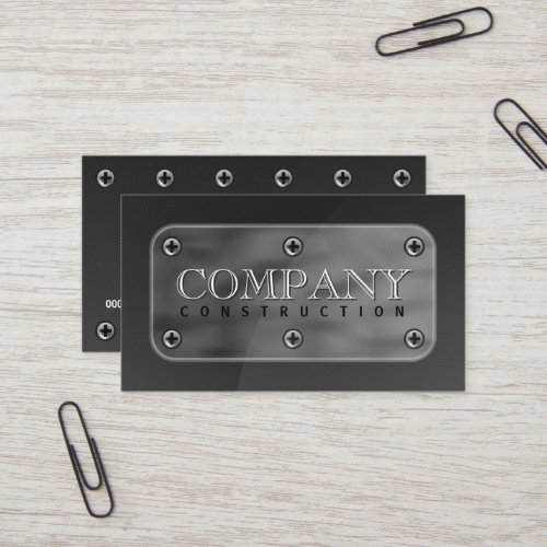 Dark Gray Faux Steel Metal Plate and Screws Business Card