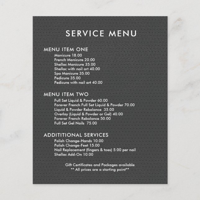 Dark-Gray Faux Vintage Leather Service Menu Flyer (Front)
