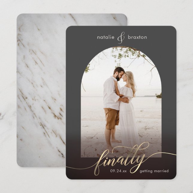 Dark Gray Finally Getting Married & Window Photo Save The Date (Front/Back)