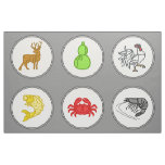 Dark Gray Fish Prawn Crab Vietnamese Dice Game Mat Fabric