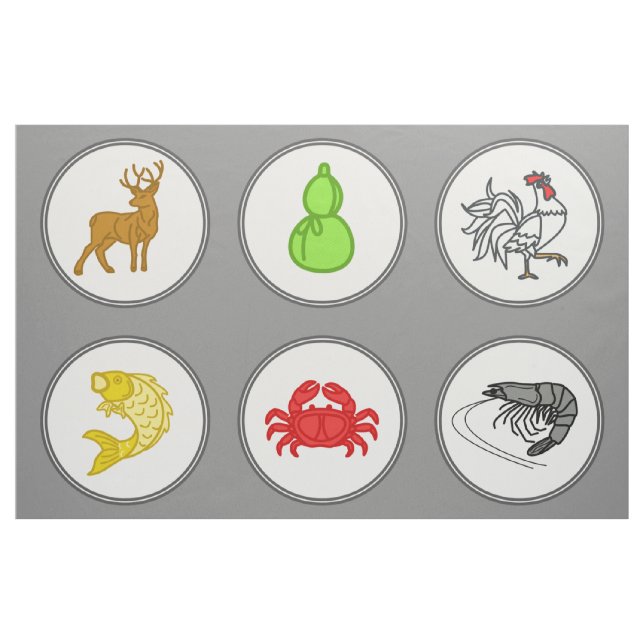 Dark Gray Fish Prawn Crab Vietnamese Dice Game Mat Fabric (Fat Quarter)